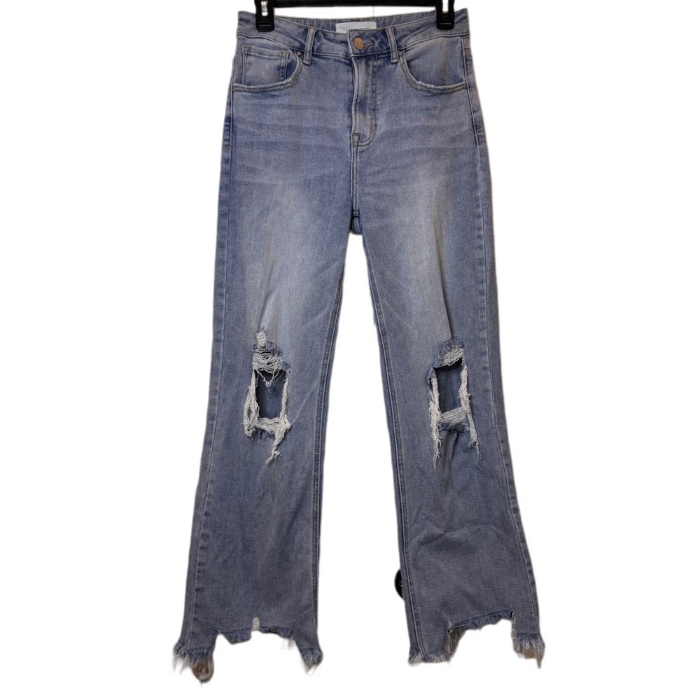 Risen Jeans Womens Size 5/27 Distressed Ripped Raw Hem‎ Cropped Flare Denim
